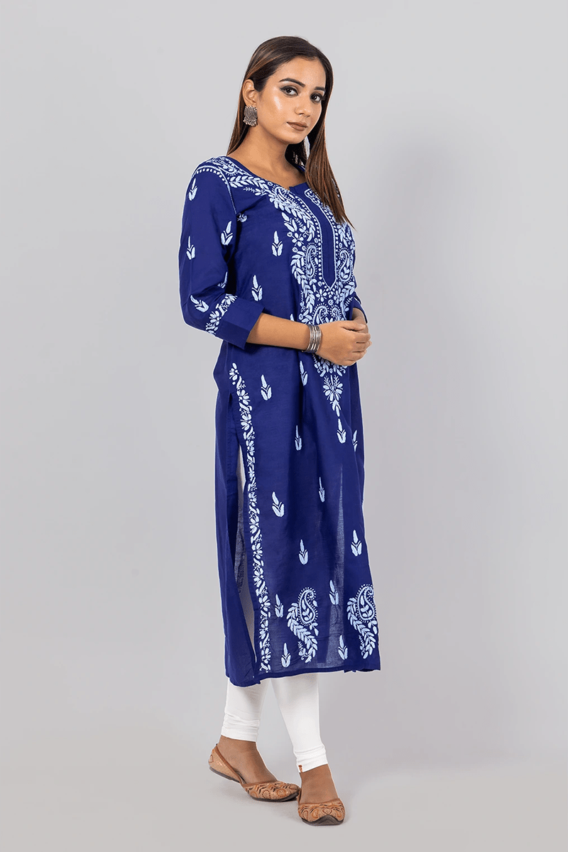 Fabnuma Handcrafted  Chikankari Blue Cotton Kurti - Fabnuma