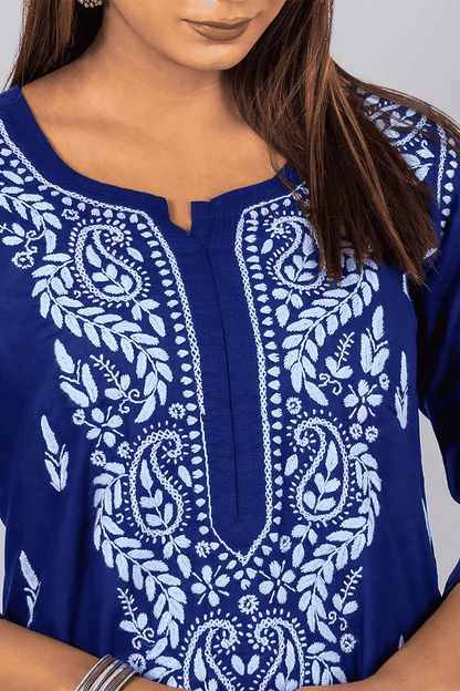 Fabnuma Handcrafted  Chikankari Blue Cotton Kurti - Fabnuma