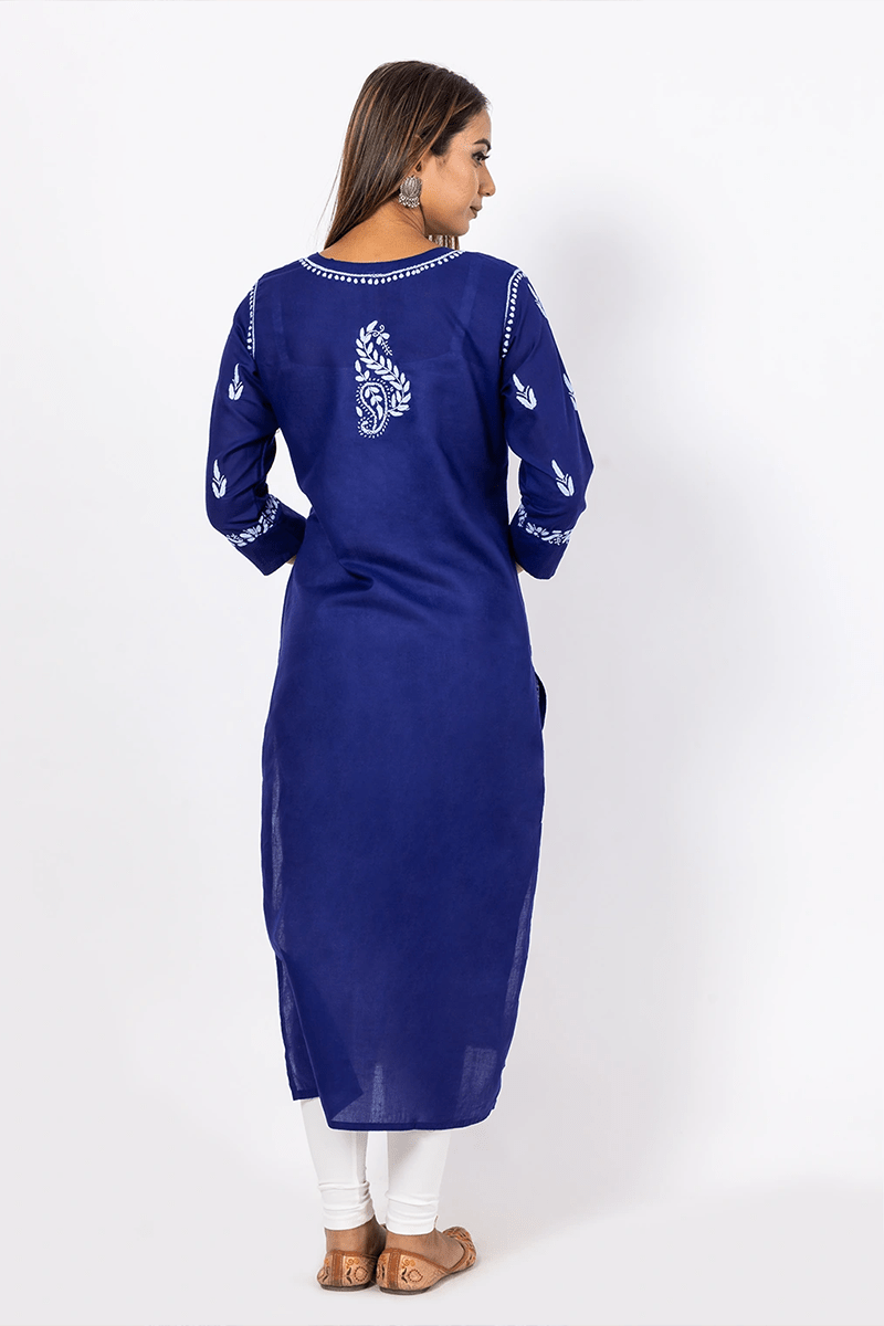 Fabnuma Handcrafted  Chikankari Blue Cotton Kurti - Fabnuma