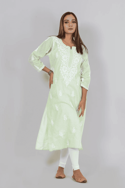 Fabnuma Handcrafted  Chikankari Mint Green Cotton Kurti - Fabnuma