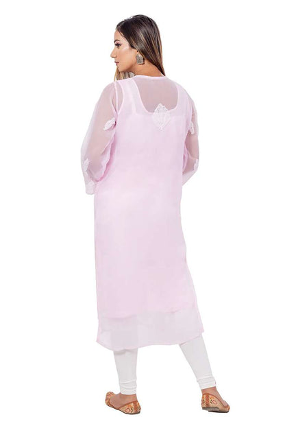 Fabnuma Handcrafted  Baby Pink Chikankari Georgette Kurti - Fabnuma