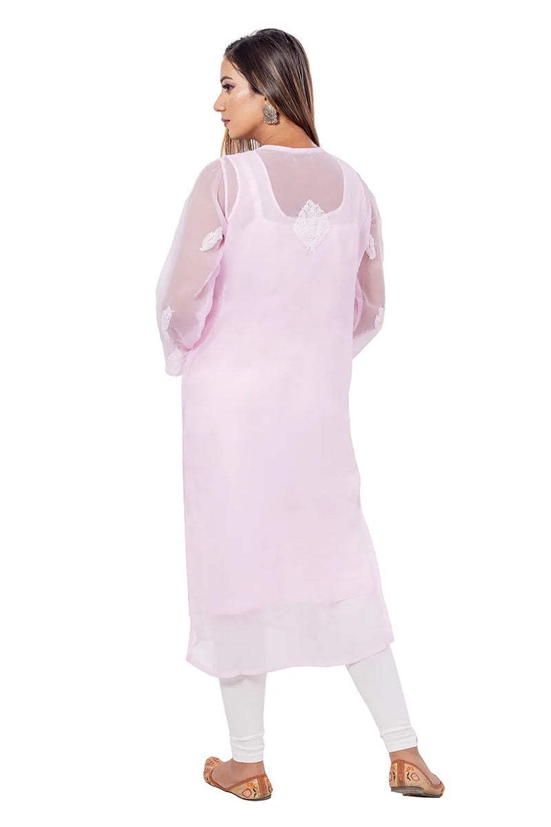 Fabnuma Handcrafted  Baby Pink Chikankari Georgette Kurti - Fabnuma