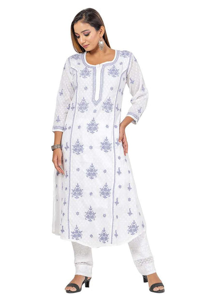 Fabnuma Handcrafted  Chikankari White Cotton Kurti - Fabnuma