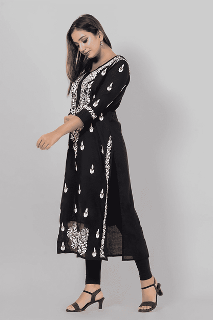 Fabnuma Handcrafted  Chikankari Black Cotton Kurti - Fabnuma
