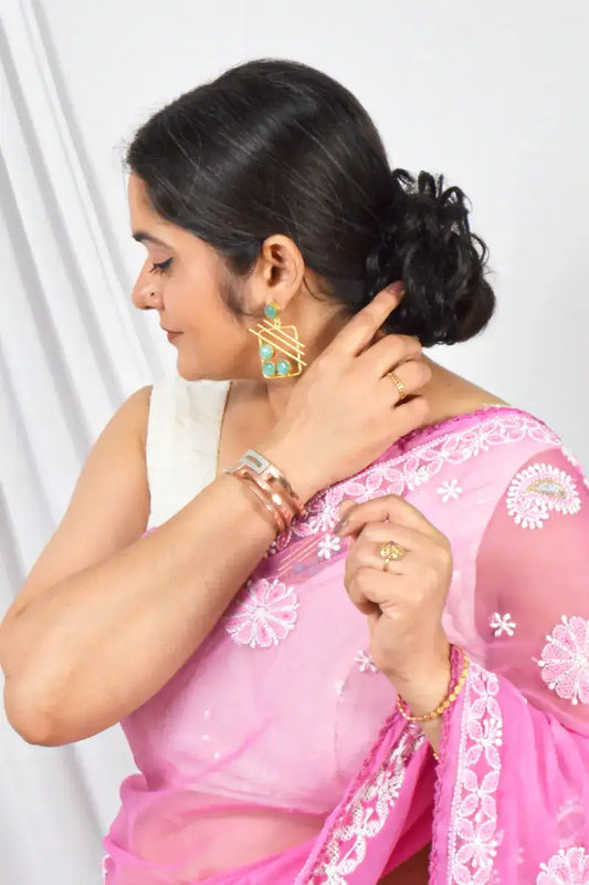 Fabnuma Handcrafted Pink Georgette with Pearl & Sequin Work Lucknowi Chikankari Saree with Blouse