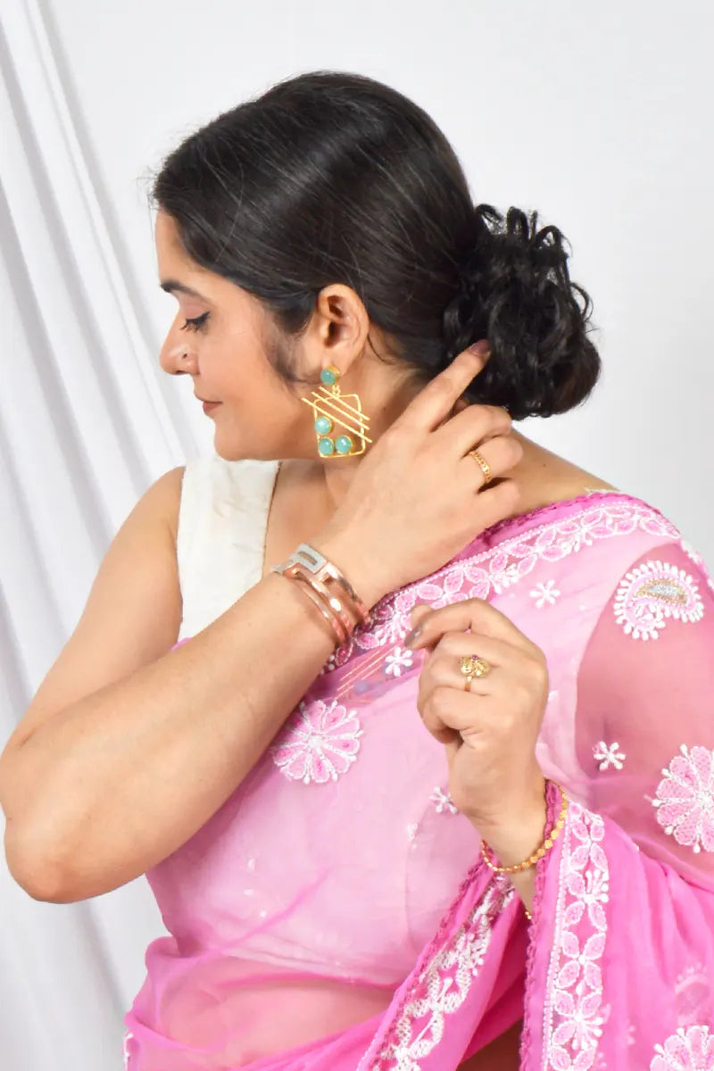 Fabnuma Handcrafted Pink Georgette with Pearl & Sequin Work Lucknowi Chikankari Saree with Blouse