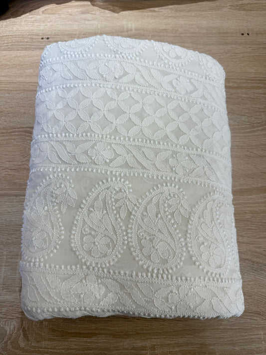 White Colour Pure Georgette Chikankari Saree MeMaana