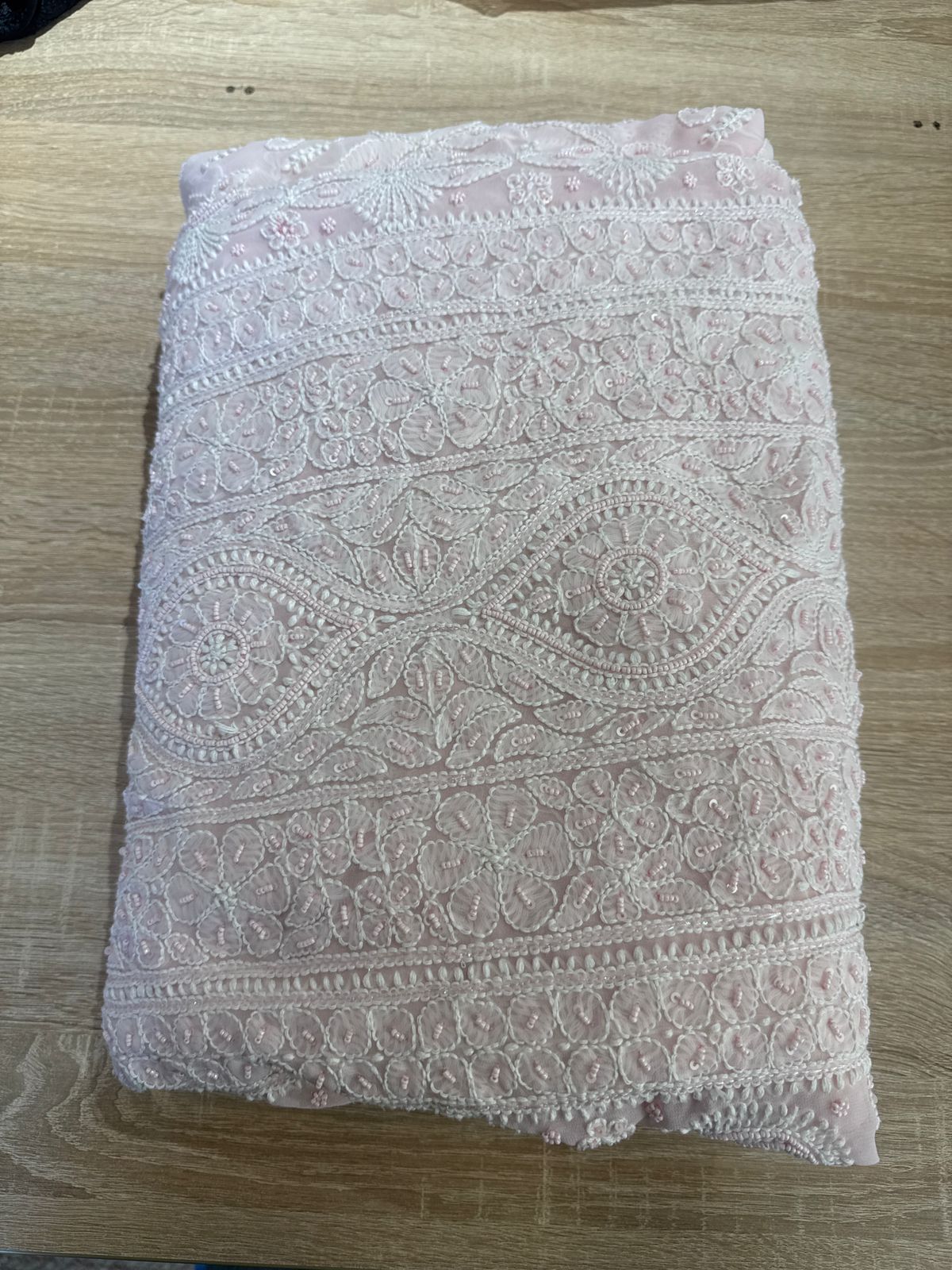 Pink colour Georgette Chikankari Saree with sequence Pearl Work MeMaana