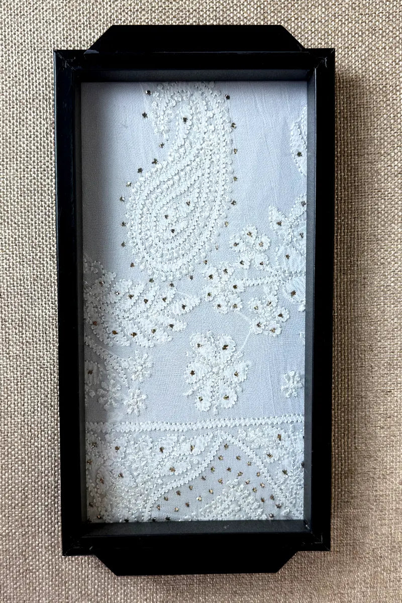 White Handcrafted Lucknowi Chikankari Tray & Tea Coaster Set With hand-embroidered Lucknowi Chikankari