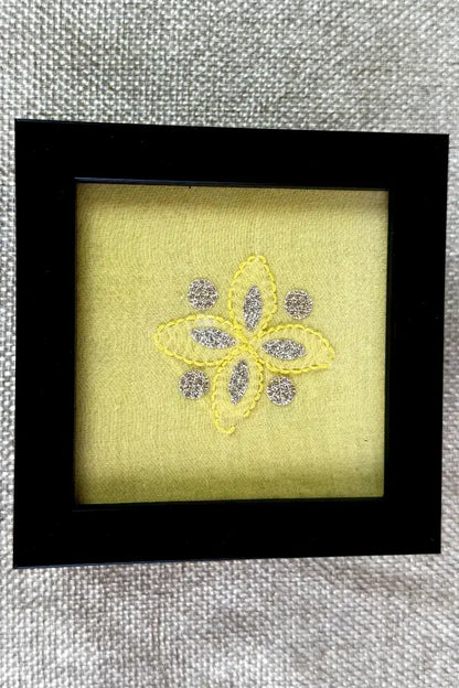 Yellow Handcrafted Lucknowi Chikankari Tray & Tea Coaster Set With hand-embroidered Lucknowi Chikankari