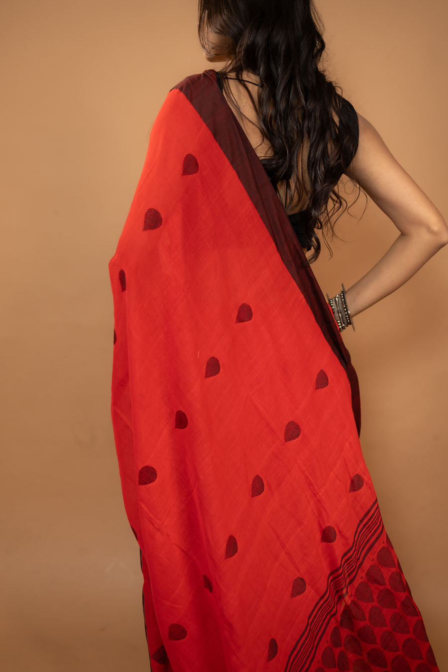 Airloom Edit red Bengal handloom khadi cotton saree