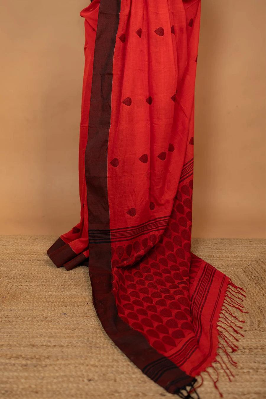 Airloom Edit red Bengal handloom khadi cotton saree