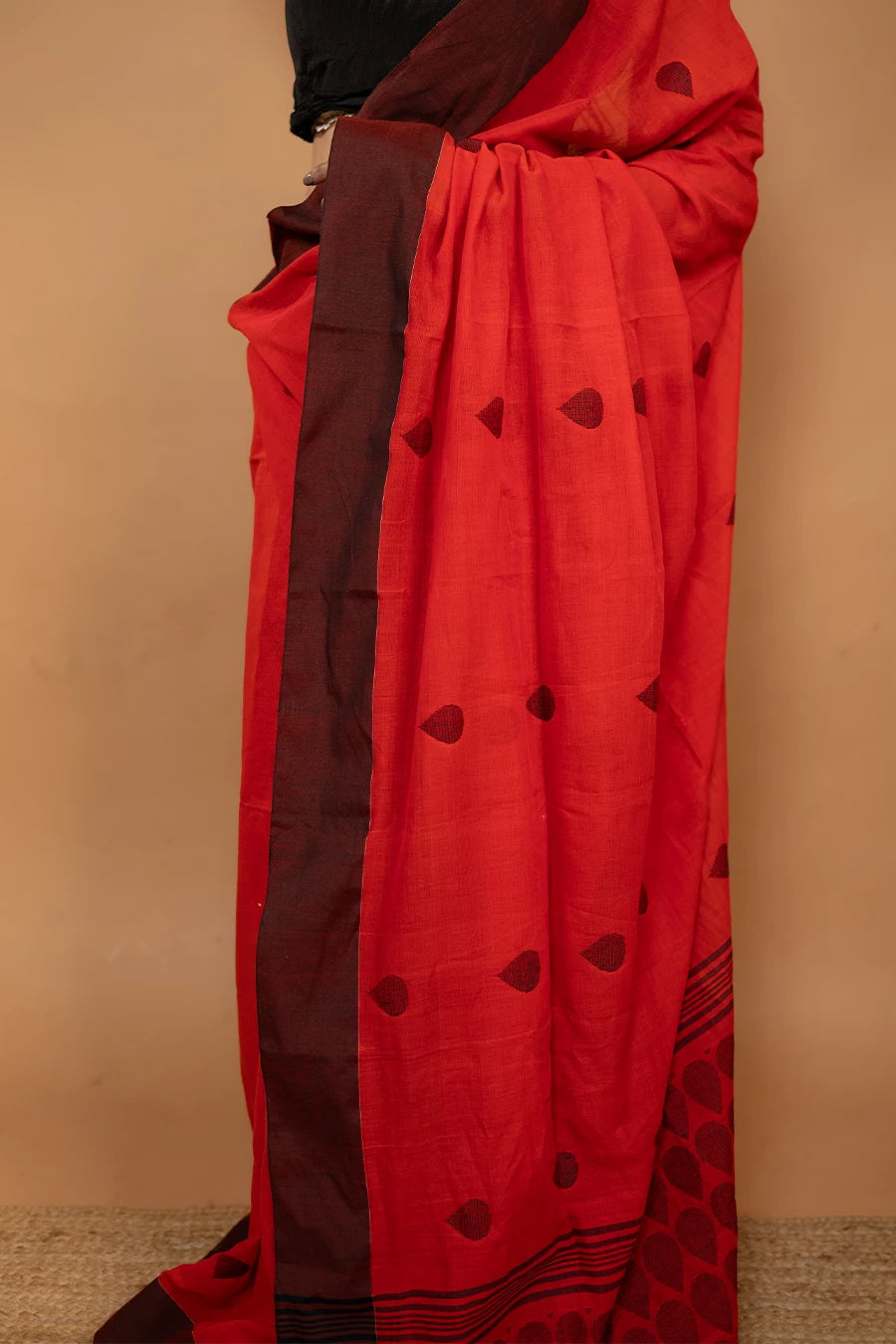 Airloom Edit red Bengal handloom khadi cotton saree