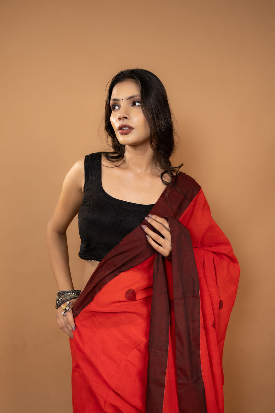 Airloom Edit red Bengal handloom khadi cotton saree