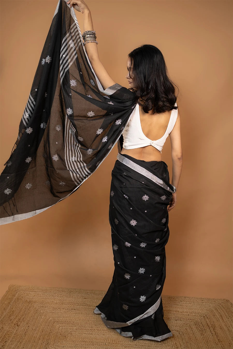 Black Bengal handloom khadi cotton saree