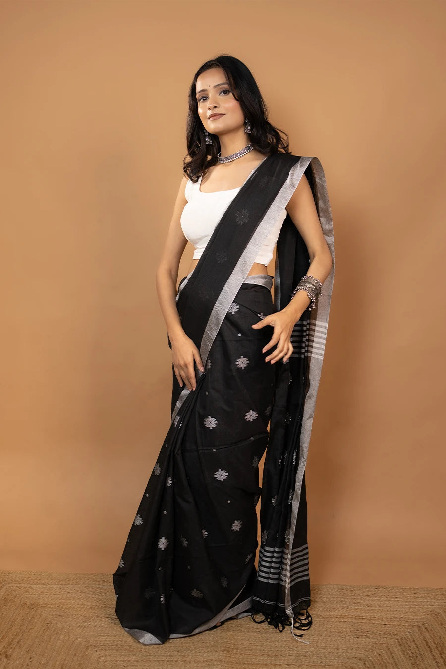 Black Bengal handloom khadi cotton saree