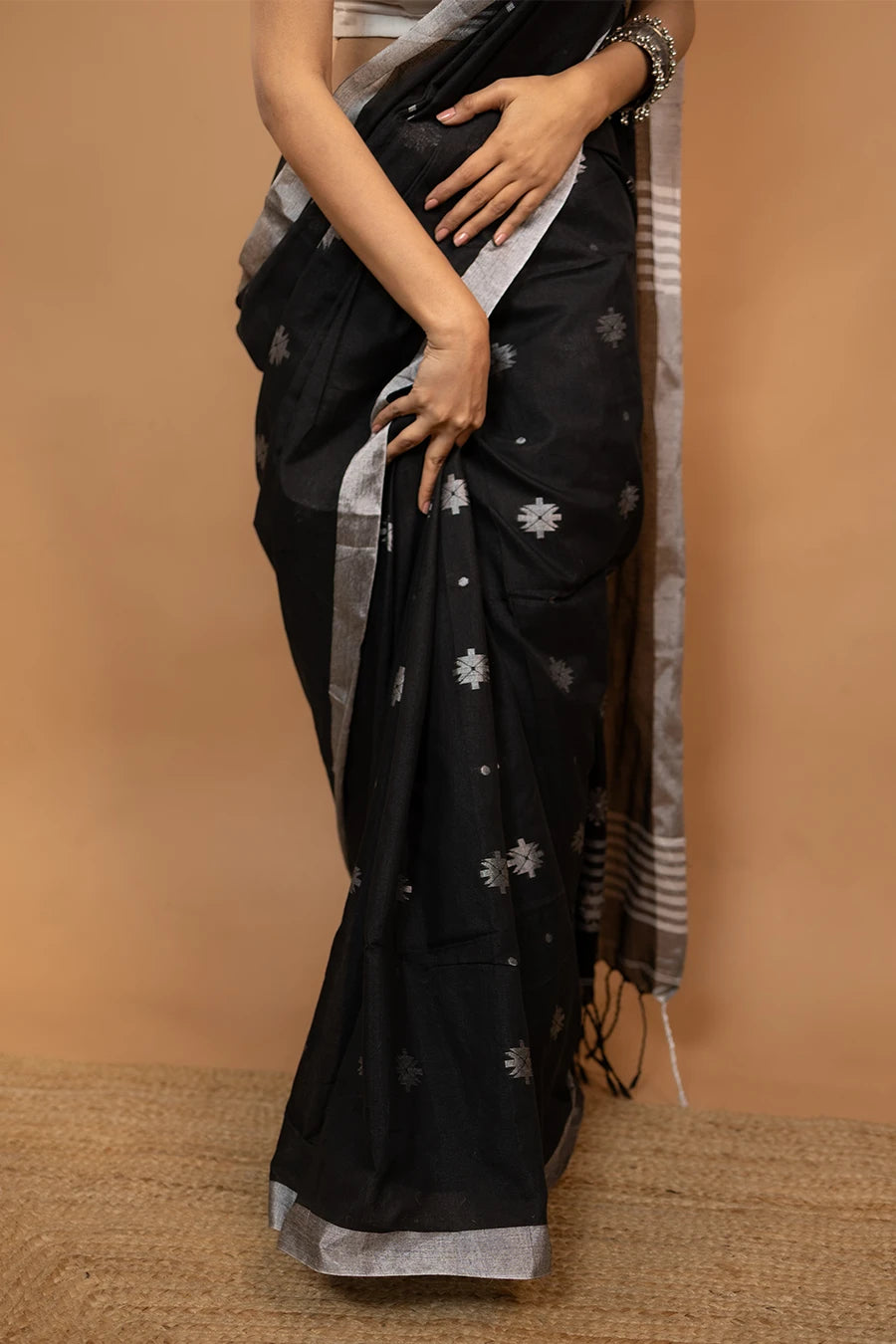 Black Bengal handloom khadi cotton saree