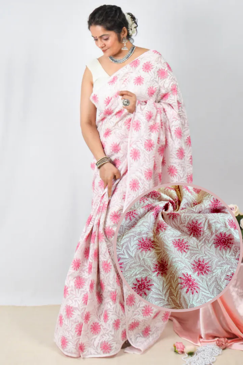 Fabnuma Handcrafted Sky Blue Kota Cotton Chikankari Dupatta - Fabnuma