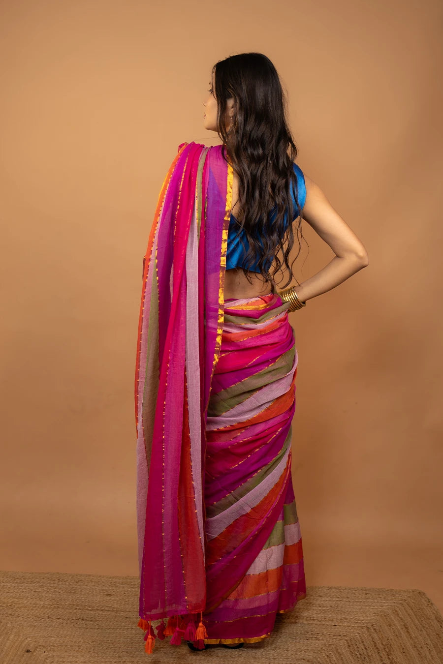 Multi colour striped pure mulmul cotton saree