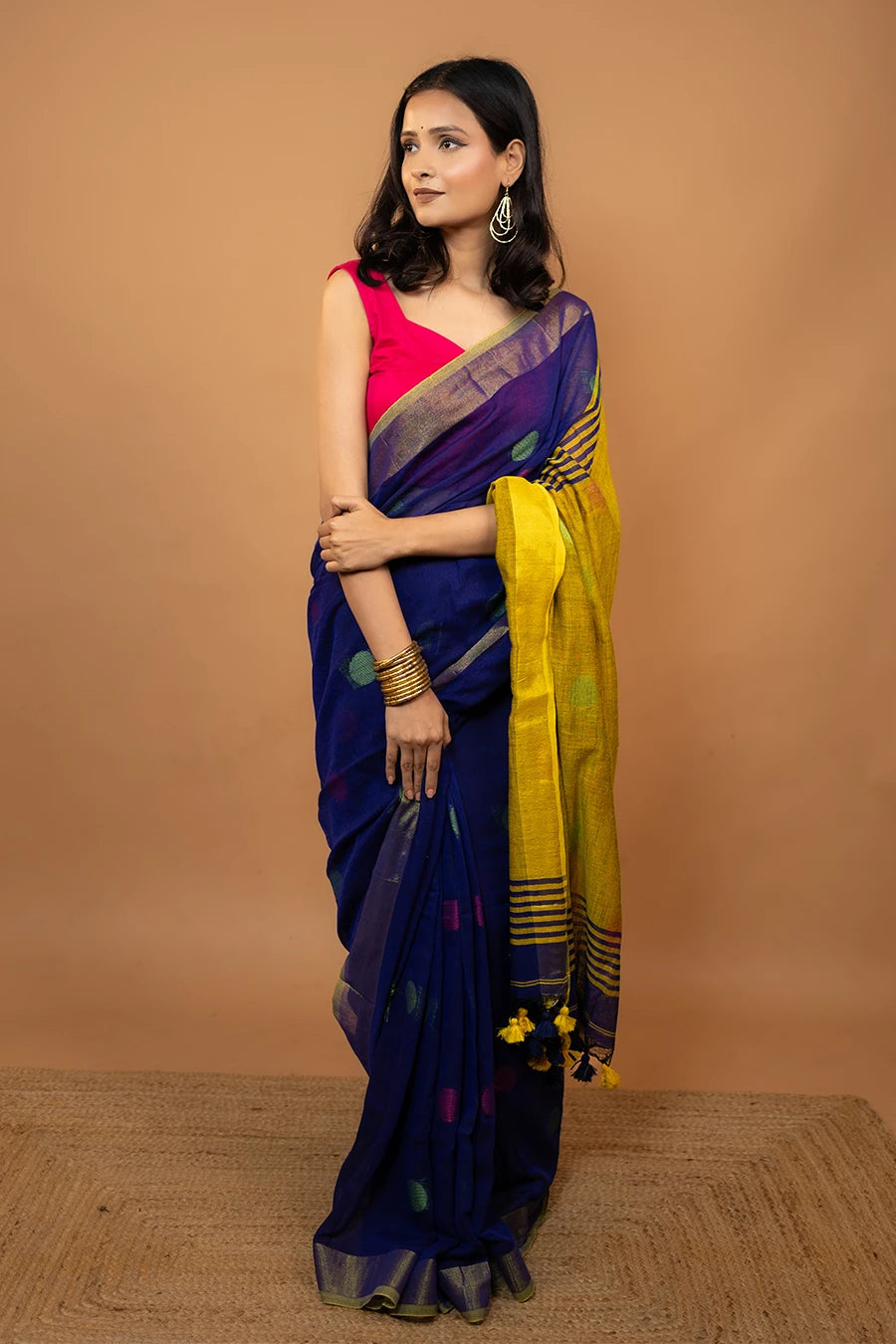 Royal blue handloom khadi cotton saree