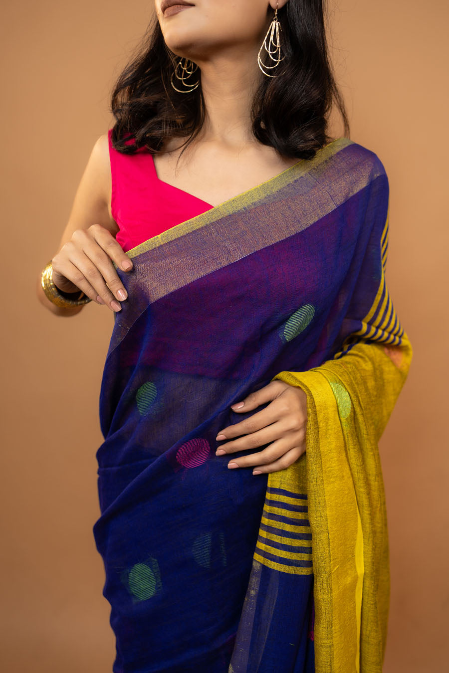 Royal blue handloom khadi cotton saree