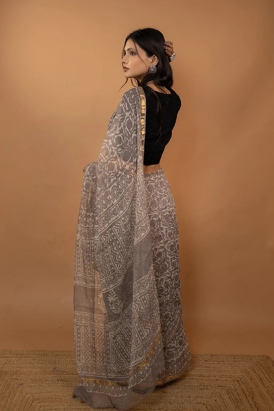 Pattern Couture grey hand block printed pure kota cotton saree