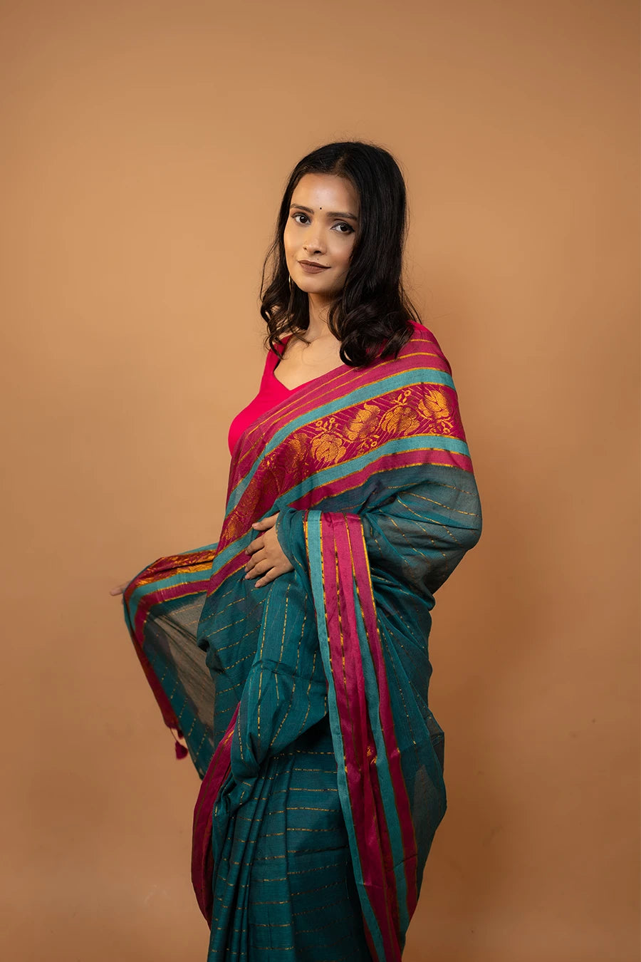 Pure mulmul cotton saree with tassels