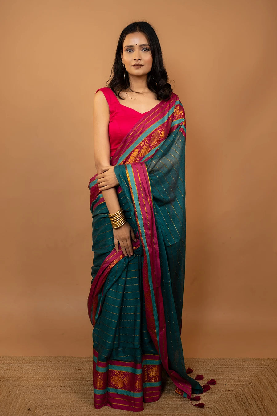 Pure mulmul cotton saree with tassels