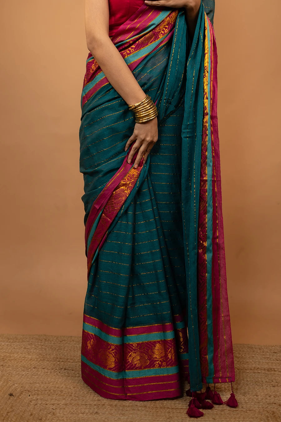Pure mulmul cotton saree with tassels