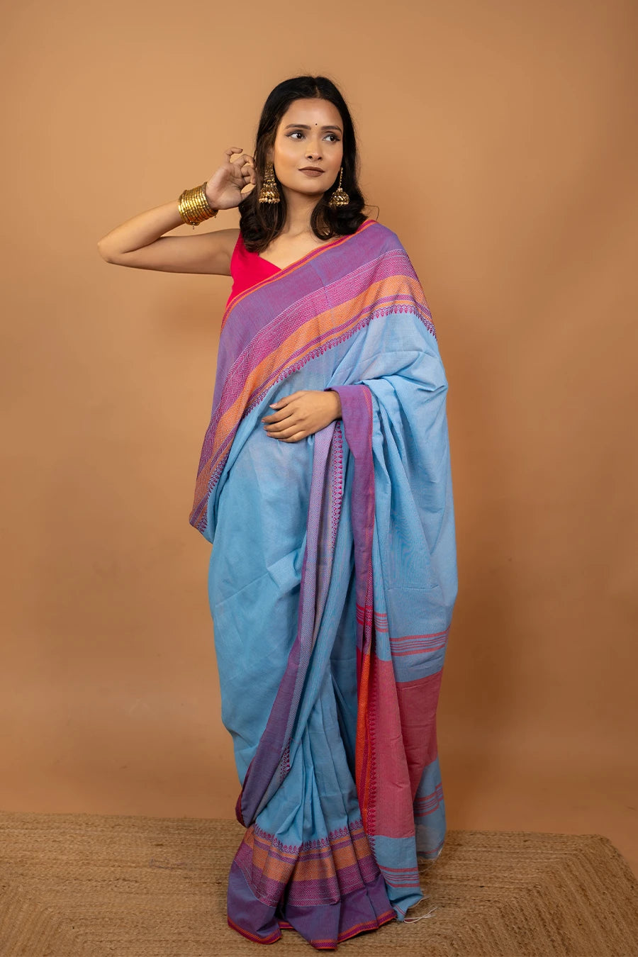Blue handwoven Bengal cotton saree