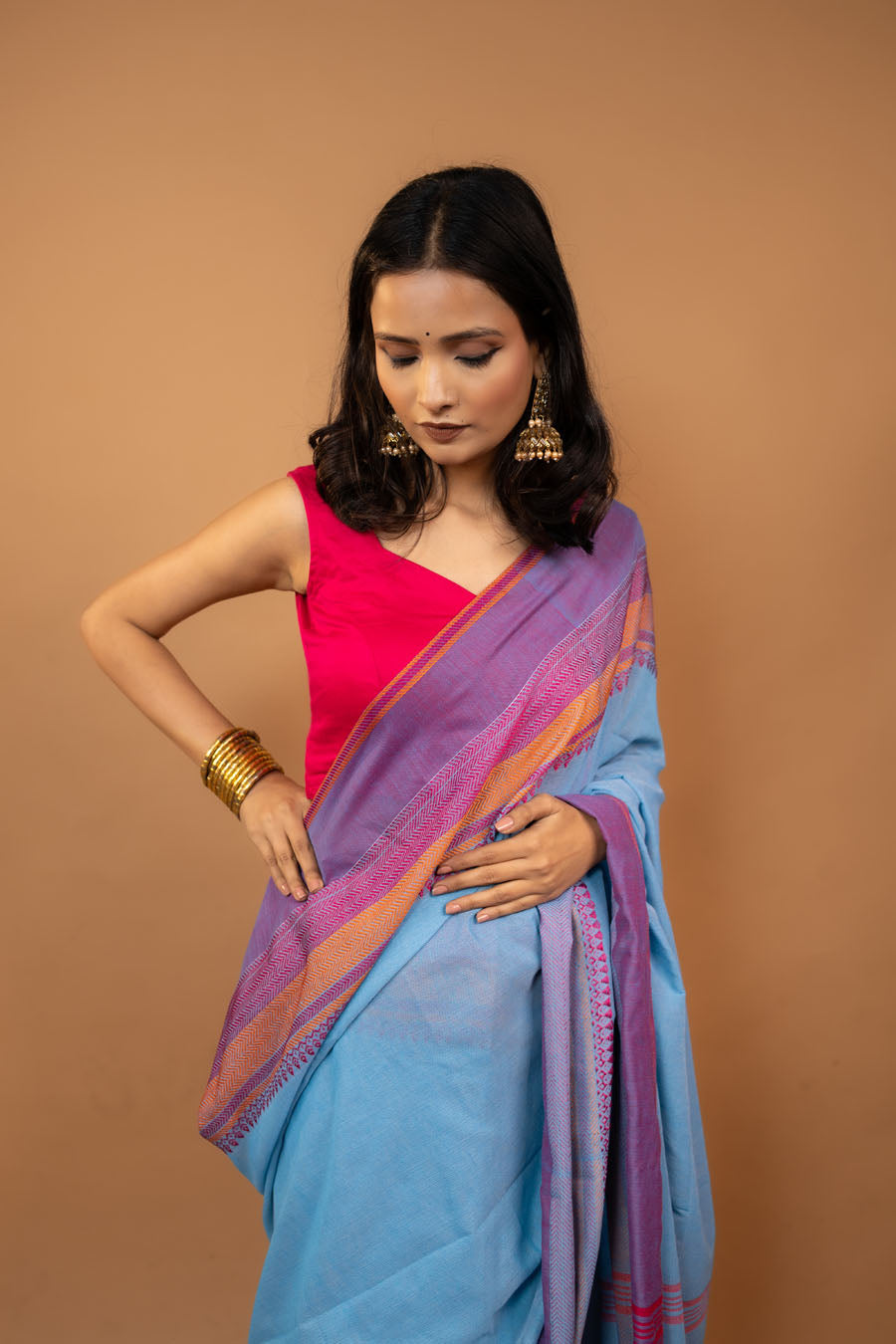 Blue handwoven Bengal cotton saree