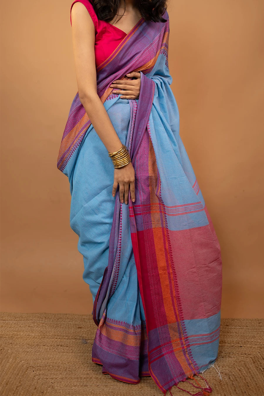 Blue handwoven Bengal cotton saree