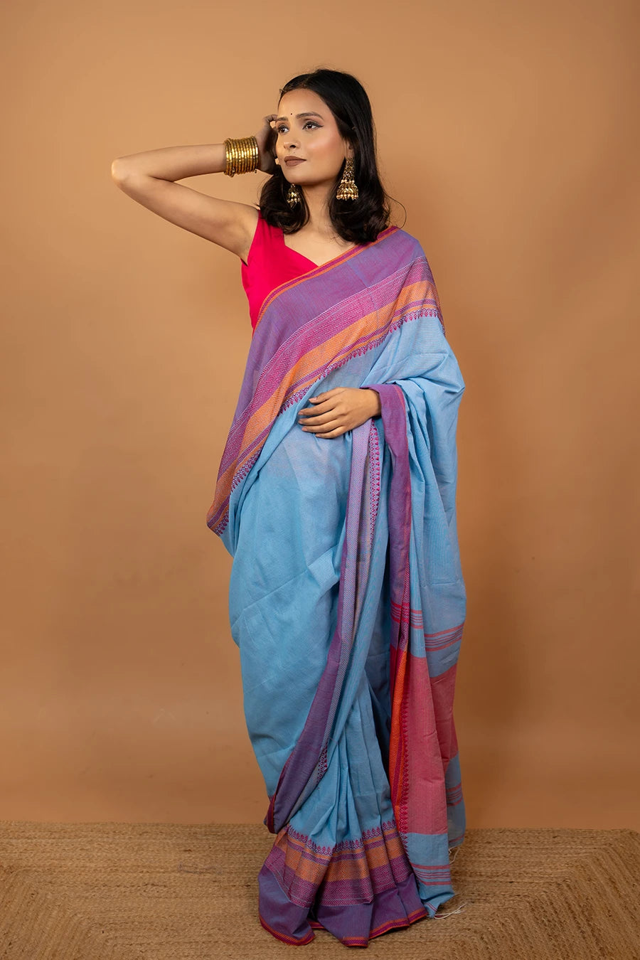 Blue handwoven Bengal cotton saree