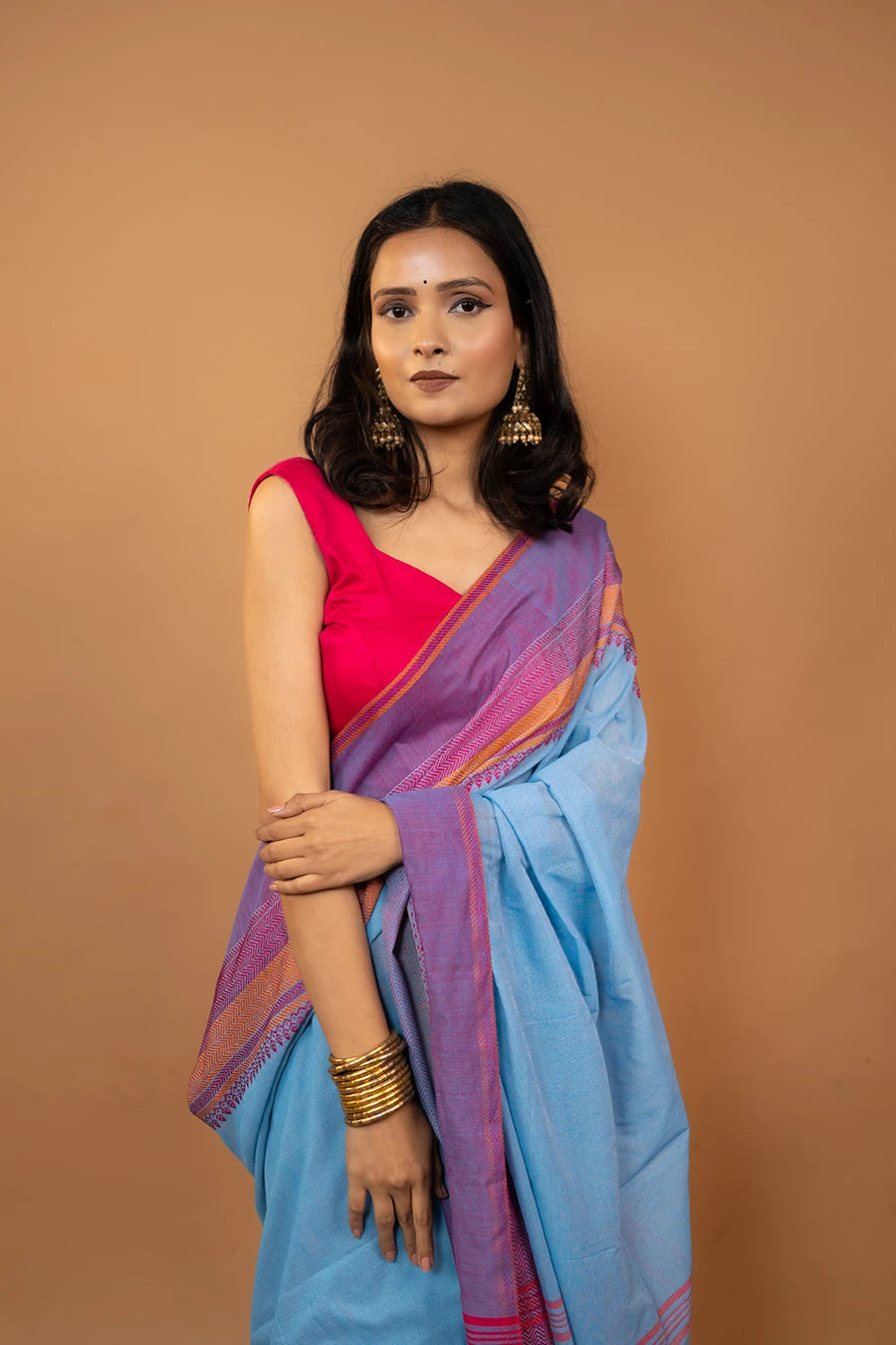 Blue handwoven Bengal cotton saree