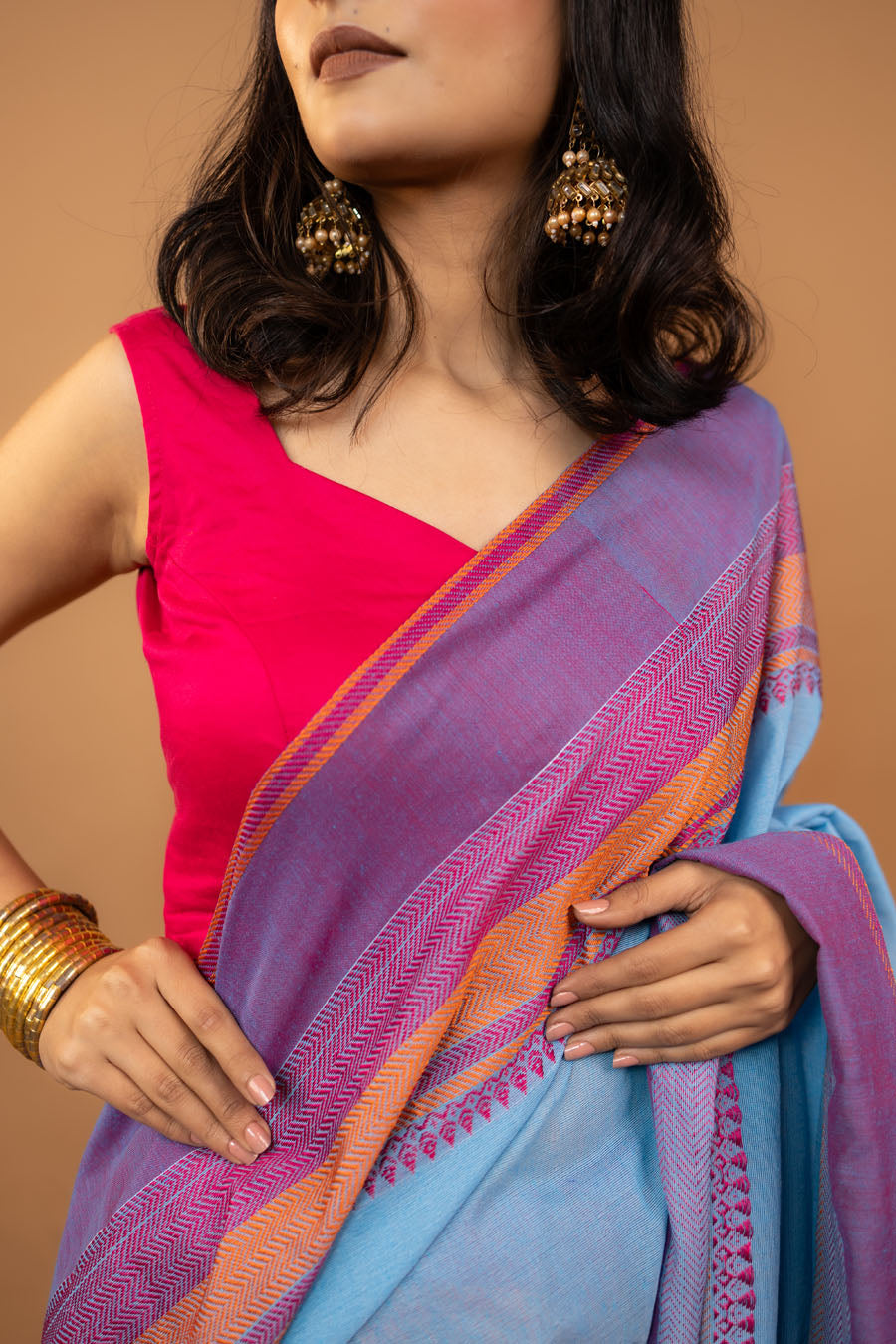 Blue handwoven Bengal cotton saree