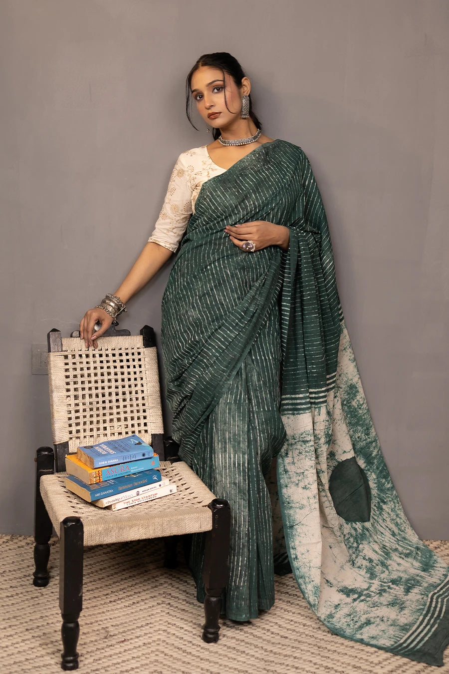 Hand Block Printed Mulmul Cotton Saree MeMaana