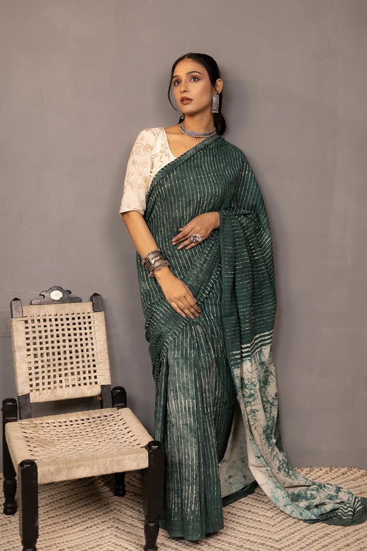 Hand Block Printed Mulmul Cotton Saree MeMaana