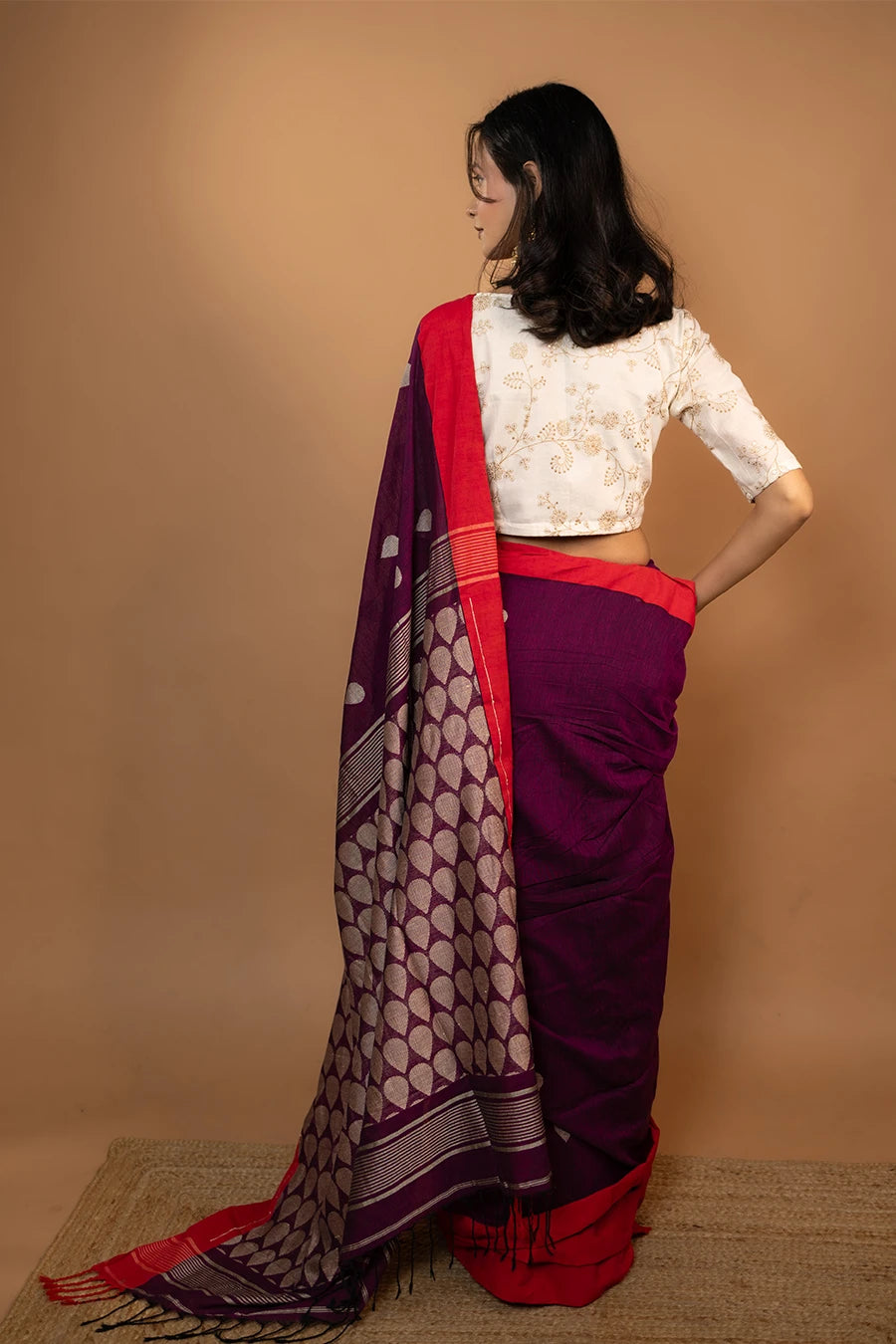 The Miransha wine Bengal handloom khadi cotton saree
