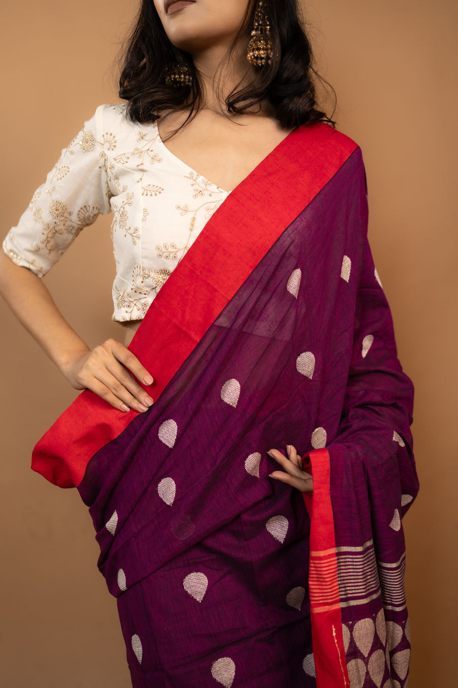 The Miransha wine Bengal handloom khadi cotton saree