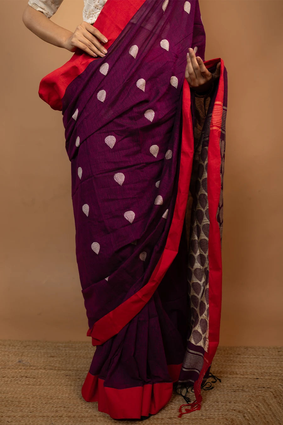 The Miransha wine Bengal handloom khadi cotton saree