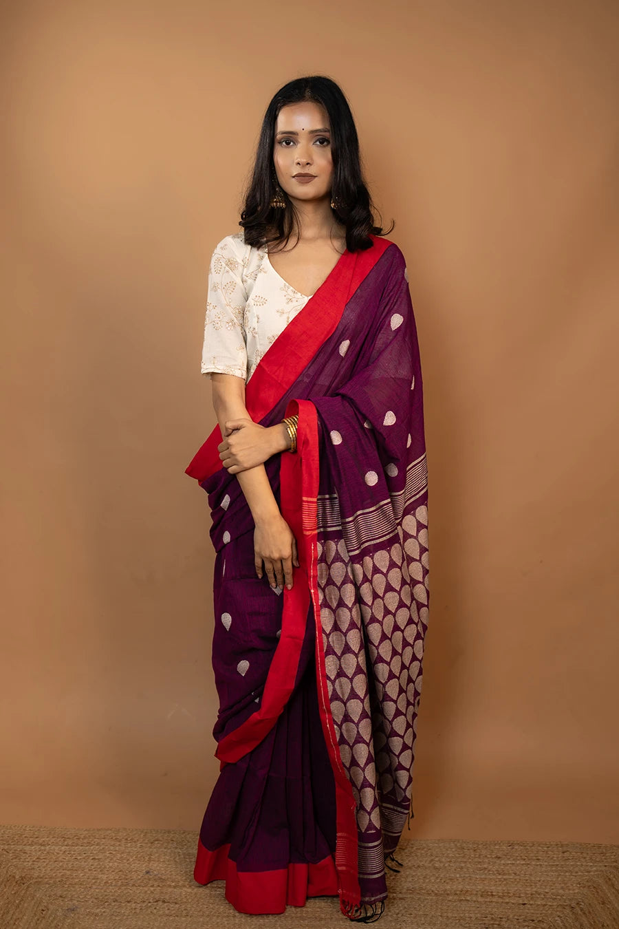 The Miransha wine Bengal handloom khadi cotton saree