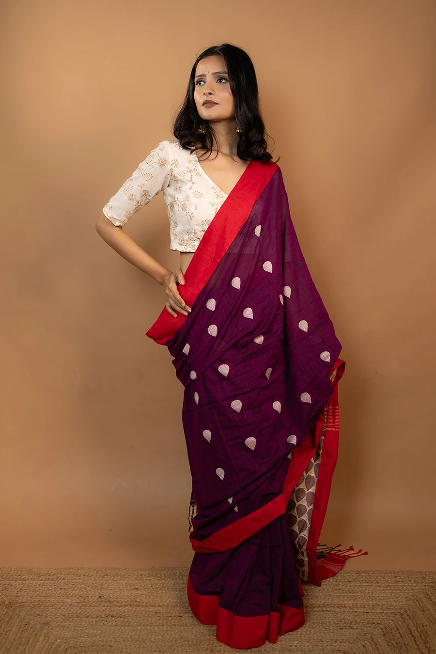 The Miransha wine Bengal handloom khadi cotton saree