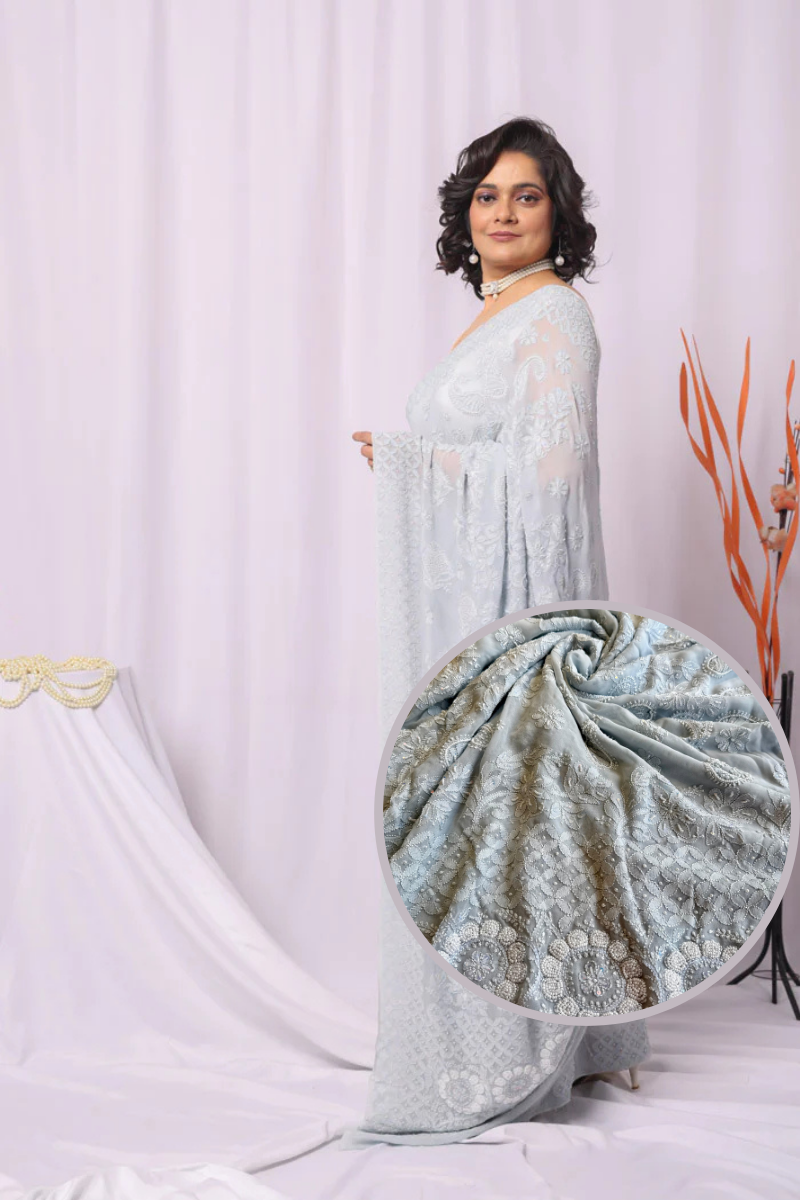 Fabnuma Handcrafted  Georgette White Chikankari Kurti - Fabnuma
