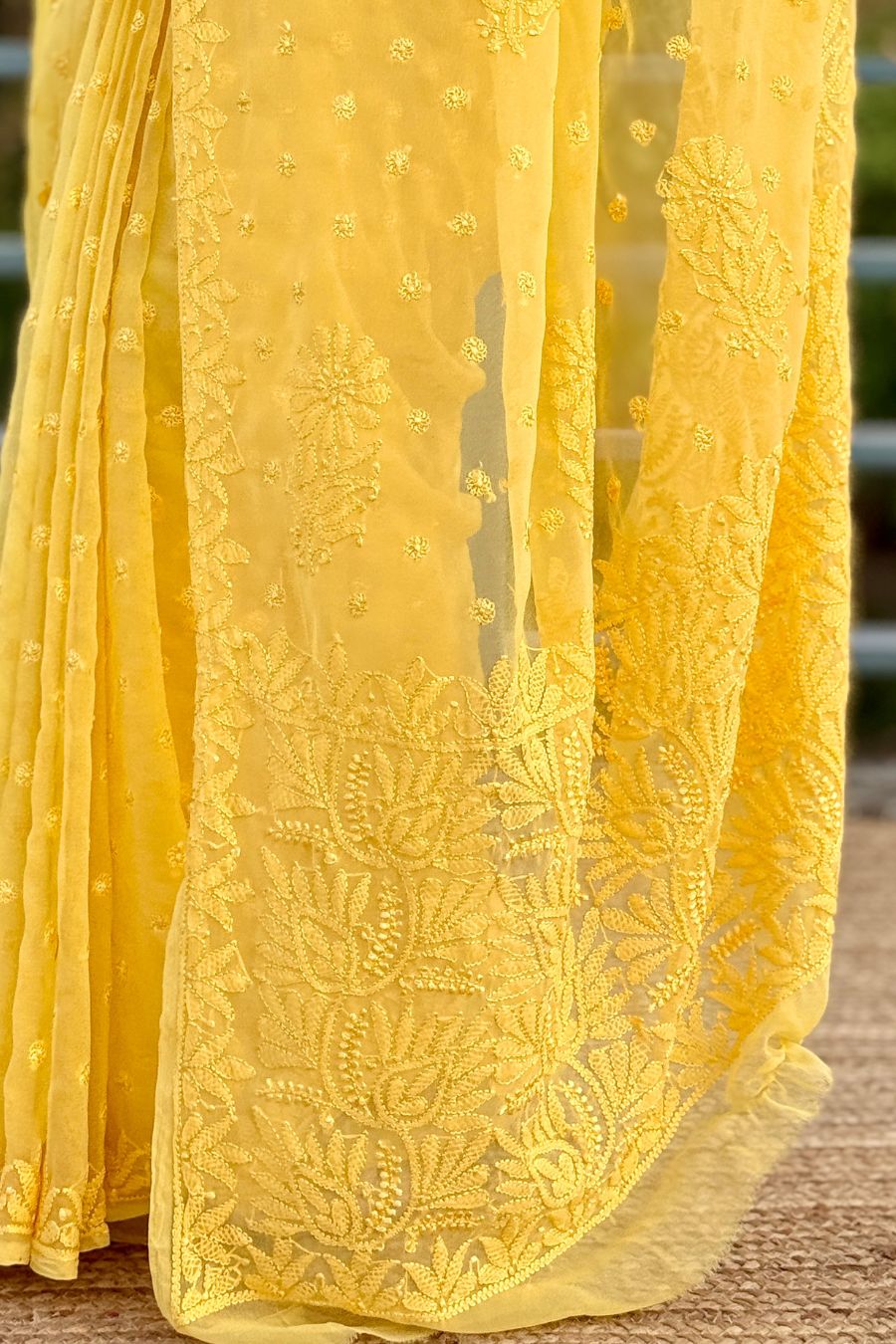 Yellow Saree Border with Floral Motifs