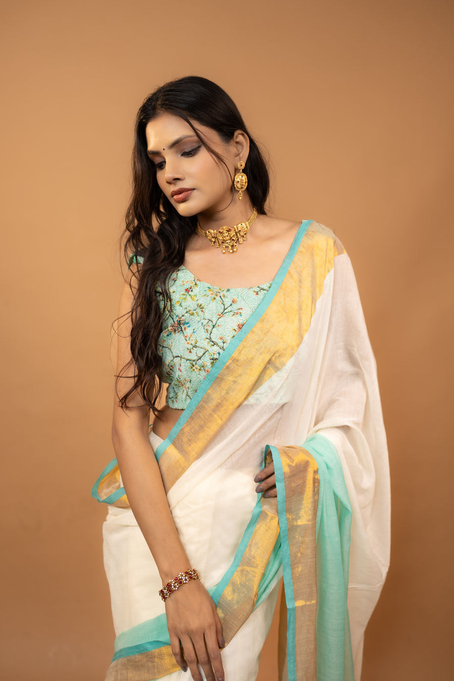 Zari Edit cream pure mul cotton saree with zari border